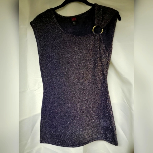 Dressy Navy tank top woth gold glitter - Picture 1 of 4